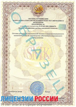 Образец сертификата соответствия (приложение) Юрга Сертификат ISO 13485